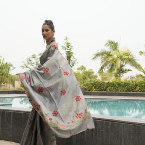 Hand Parshi embroidered Pure Tussar.  Party Wear . With BP