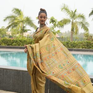 Elegant Hand Lumbani Embroidered Pure Tussar Silk Saree – Party Wear Perfection