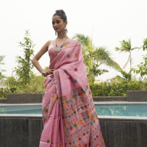 Hand Lumbani Embroidered Pure Tussar Silk Saree – Artisanal Luxury for Celebrations