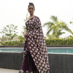 Traditional Hand Embroidered Bishnupur Katan Silk Saree – Heritage Elegance for Celebrations