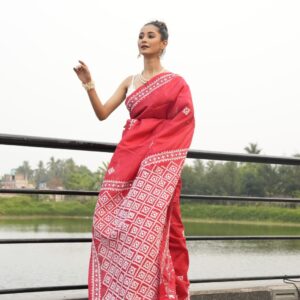 Hand Gujarati Embroidered Bishnupur Katan Silk Saree – Gracefully Crafted for Celebrations