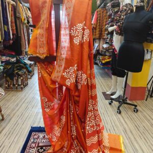 Bishnupur Katan Silk Saree with Hand Block & Machine Embroidery – Elegant Craft Blend