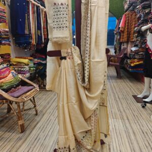 Hand-Embroidered Pure Tussar Silk Saree – Graceful Fusion of Craft