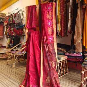 Very Sophisticated Designer Matka Maslin with hand Aari work and mirror work all over